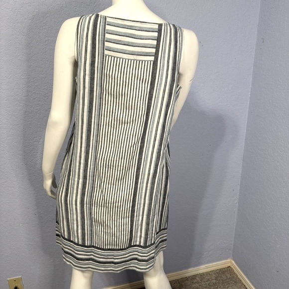 J. Jill Love Linen Dress Sleeveless 100% Linen Blue White Stripe Shift Nautical - Picture 7 of 7